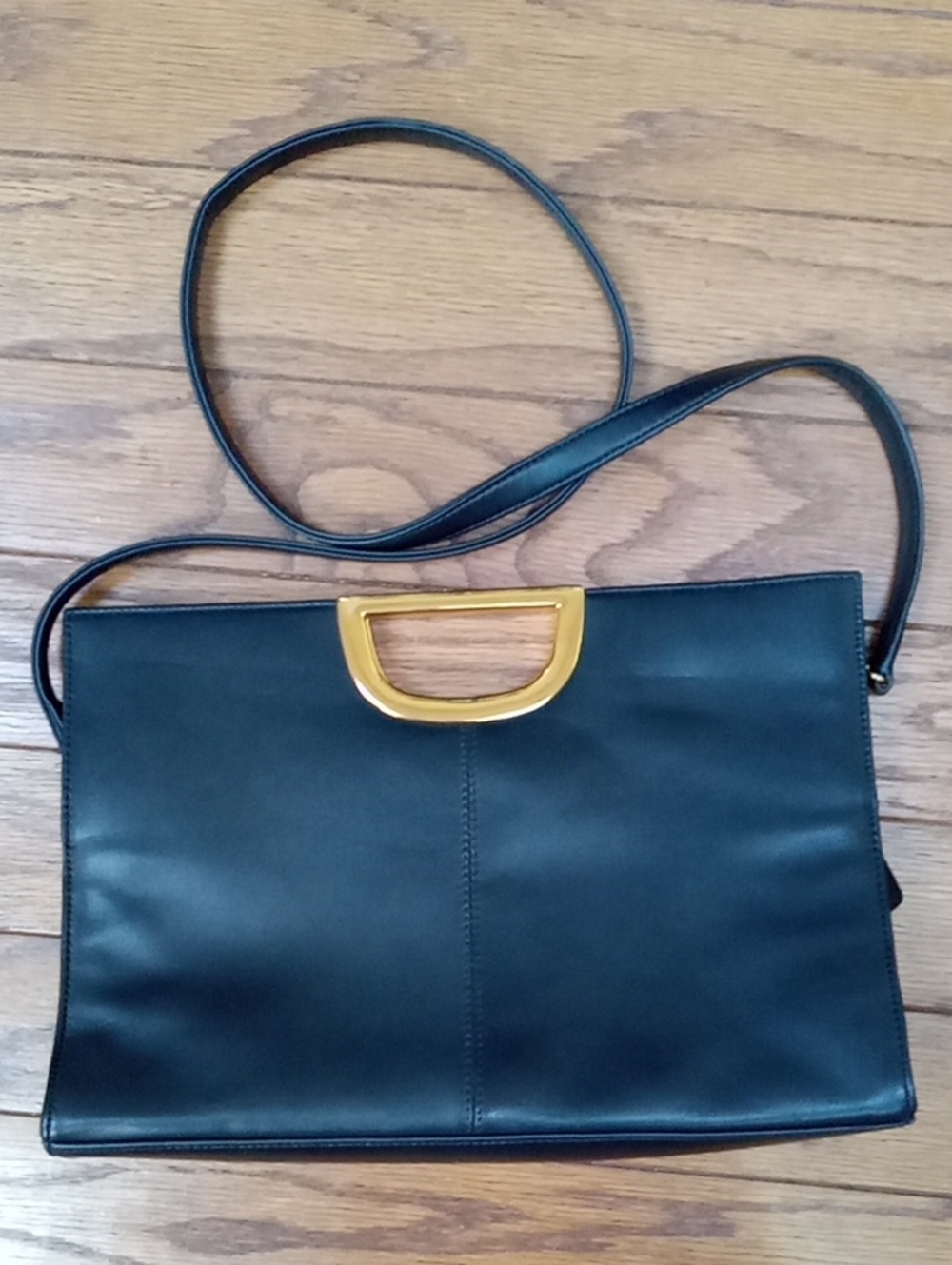 Vintage Giani Bernini Black Leather Convertible Gold Handle Clutch Shoulder Bag